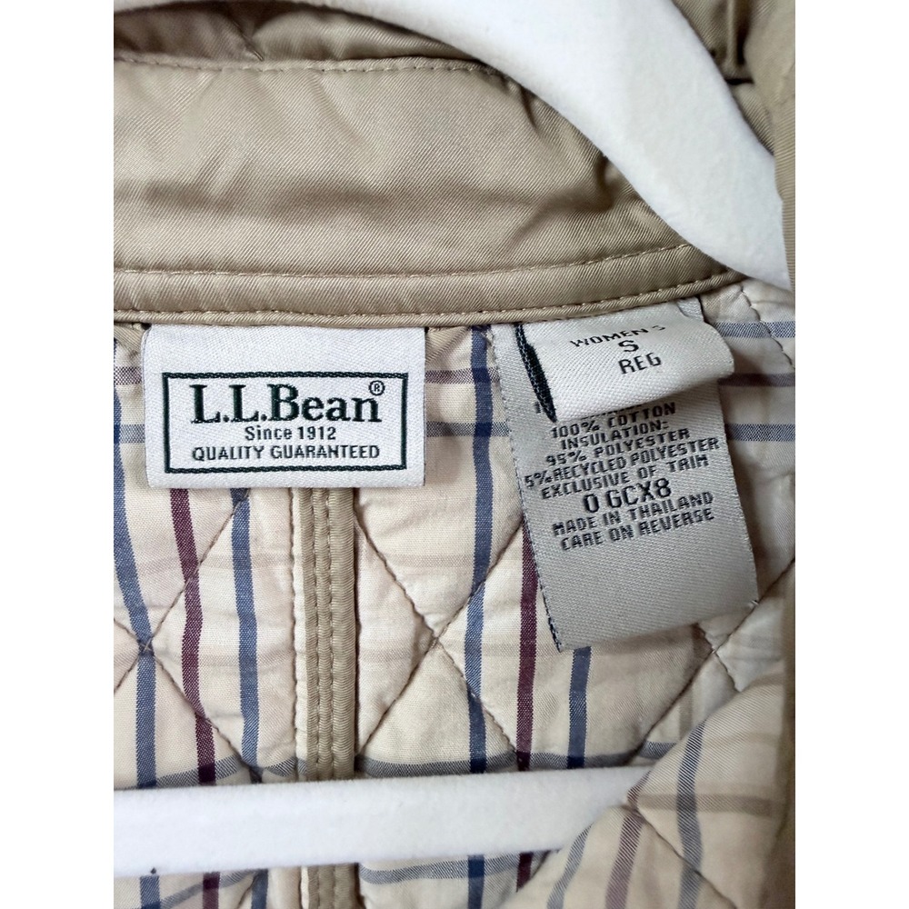 L.L. Bean Quilted Barn Jacket Women Small Tan Good Plaid Lined Snap Front 0GCX8 - Picture 3 of 12